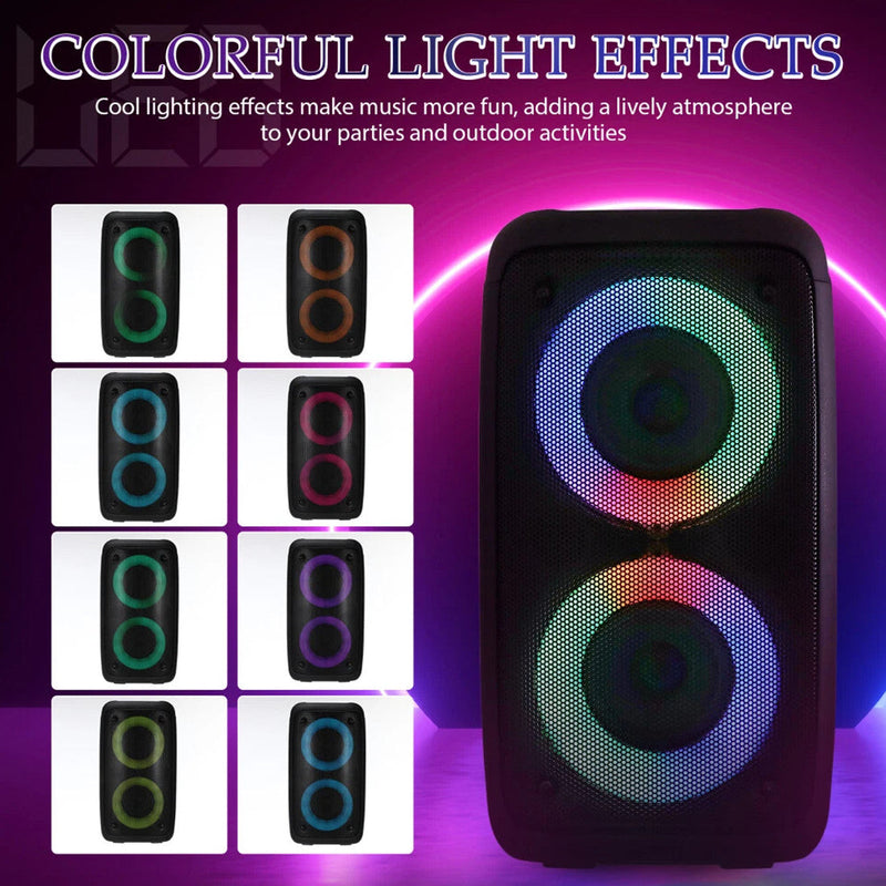 Powerful Portable Bluetooth Subwoofer Speaker Karaoke Mic & LED Party Lights