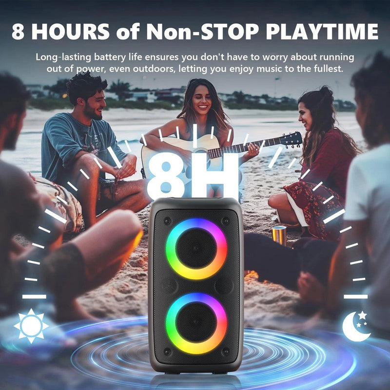Powerful Portable Bluetooth Subwoofer Speaker Karaoke Mic & LED Party Lights