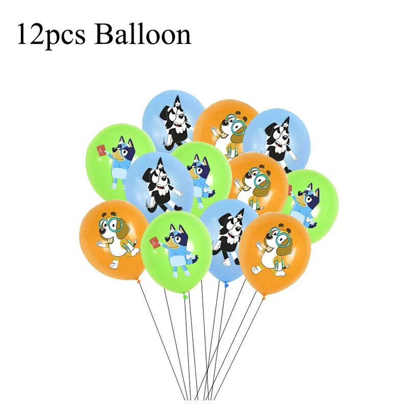 Bluey Dog Kids Birthday Party Decorations Balloons Banner Baby Shower Supplies