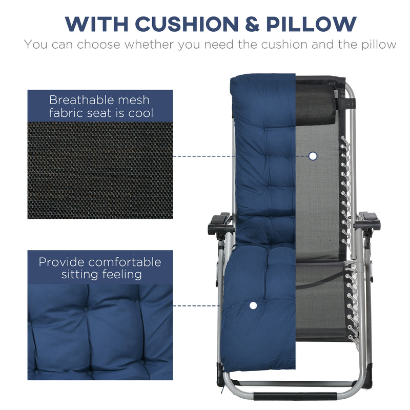 Outsunny 2 PCS Reclining Zero Gravity Chair Folding Lounger Cushion Blue