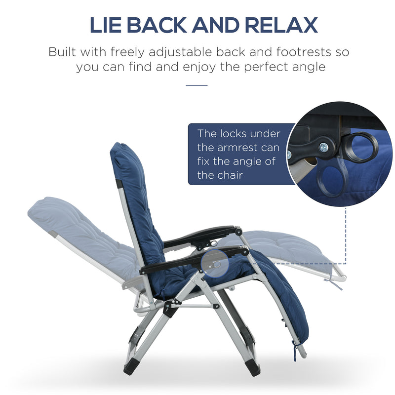 Outsunny 2 PCS Reclining Zero Gravity Chair Folding Lounger Cushion Blue