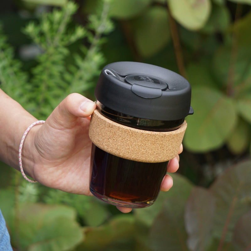Brew Cork Glass Cup - 12oz | Black