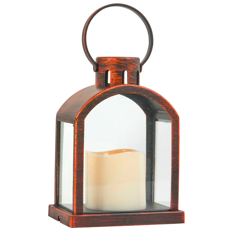 Battery Operated Bronze Hanging Candle Lantern