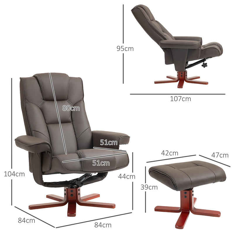 Faux Leather Recliner Chair with Footstool Brown - Home Living Room Seat Wood