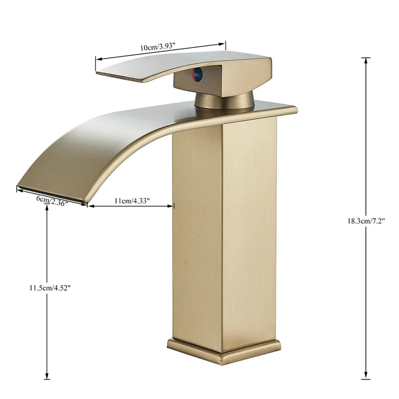 Brushed Gold/Chrome/Black Waterfall Basin Tap Handle Mixer Bathroom Sink Faucet