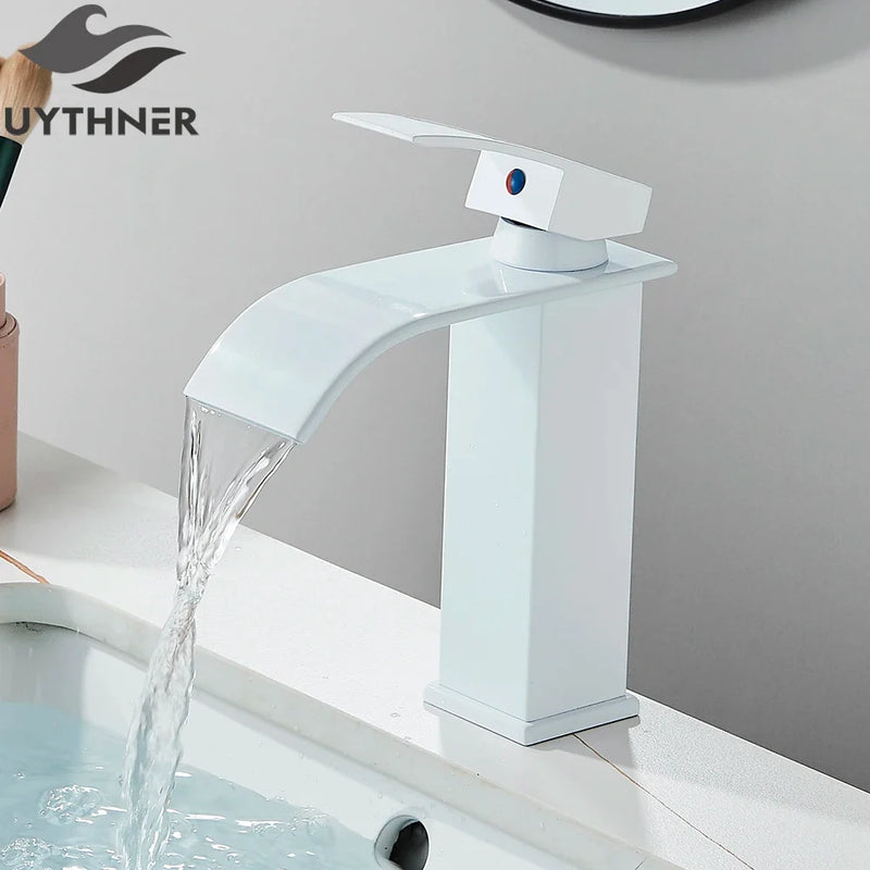 Brushed Gold/Chrome/Black Waterfall Basin Tap Handle Mixer Bathroom Sink Faucet