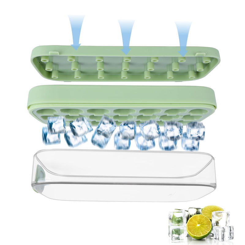 1-Piece Ice Cube Tray Set with Lid & Bin, Easy Release Silicone Mould for Whiskey & Drinks (m-Green)