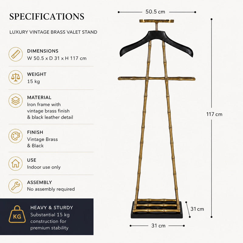 Luxury Dressboy Vintage Brass / Black 50.5 x 31 x H. 117 cm - Clothes Rack Coat Rack Suit Stand Mute Servant Gentleman - Luxury Accessories