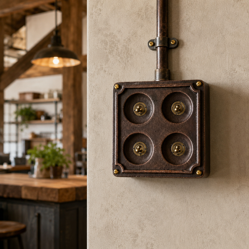 4 Gang 2 Way Solid Antique Copper Metal Surface Mounting Conduit Light Switch Industrial - BS EN Approved