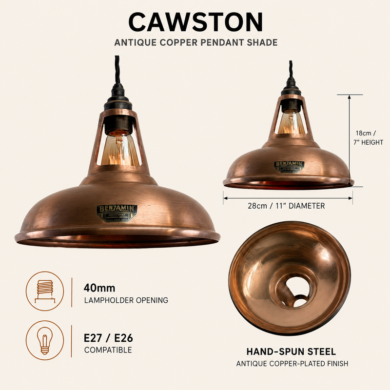 Cawston - Antique Copper Slotted Lampshade Pendant Ceiling Light - 11 Inch