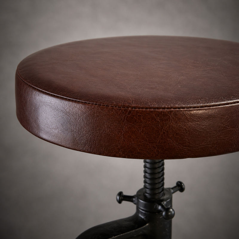 Vice Clamp Industrial Solid Bar Stool Wood or Leather Top