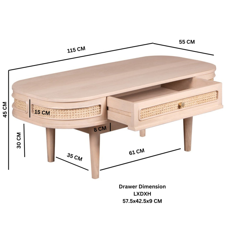 Chester Cane And Wood 1 Drawer Coffee Table