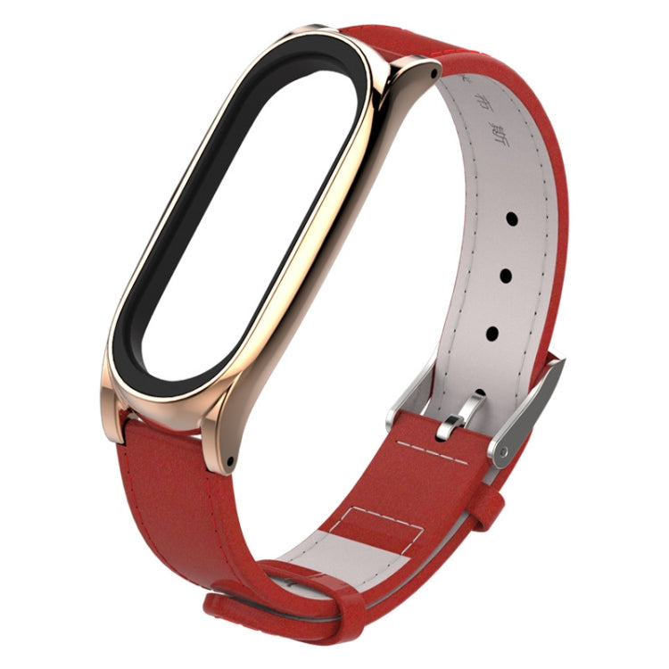 Mijobs Screwless Magnetic Case Top-grain Leather Watch Band for Xiaomi Mi Band 5 & 6, Host not Included