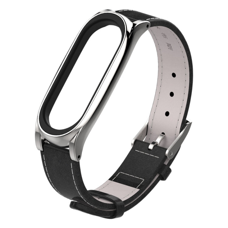 Mijobs Screwless Magnetic Case Top-grain Leather Watch Band for Xiaomi Mi Band 5 & 6, Host not Included
