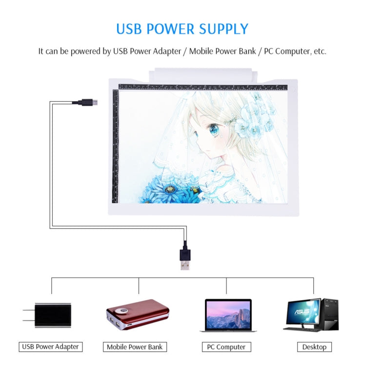 A4-19 6.5W Three Level of Brightness Dimmable A4 LED Drawing Sketchpad Light Pad with USB Cable