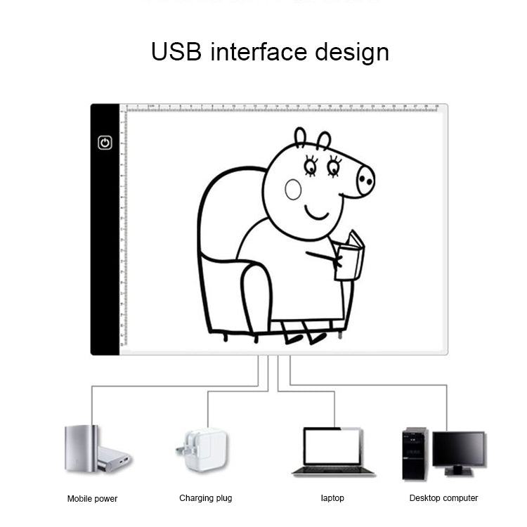 3.5W 5V LED USB Three Level of Brightness Dimmable A4 Acrylic Scale Copy Boards Anime Sketch Drawing Sketchpad, Copy Boards