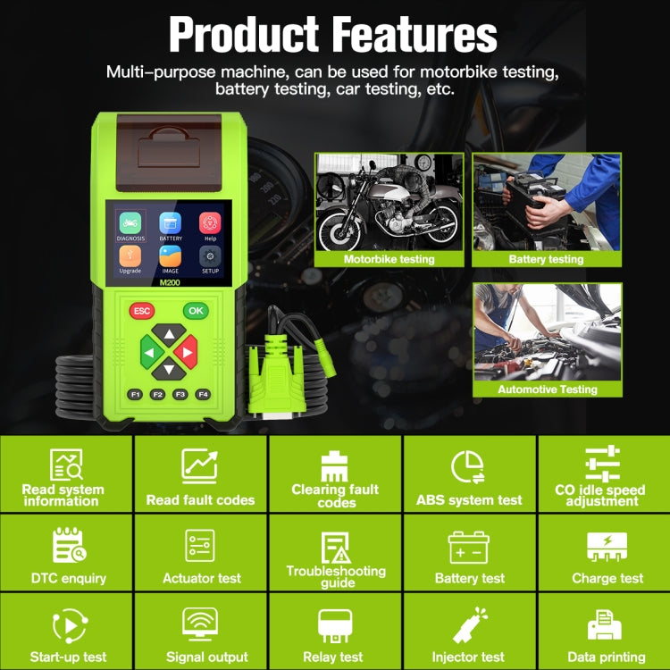 JDiag M200 8V-30V OBD Motorcycles Diagnostic Instrument with Data Printing, Full Version, M200 Full Version