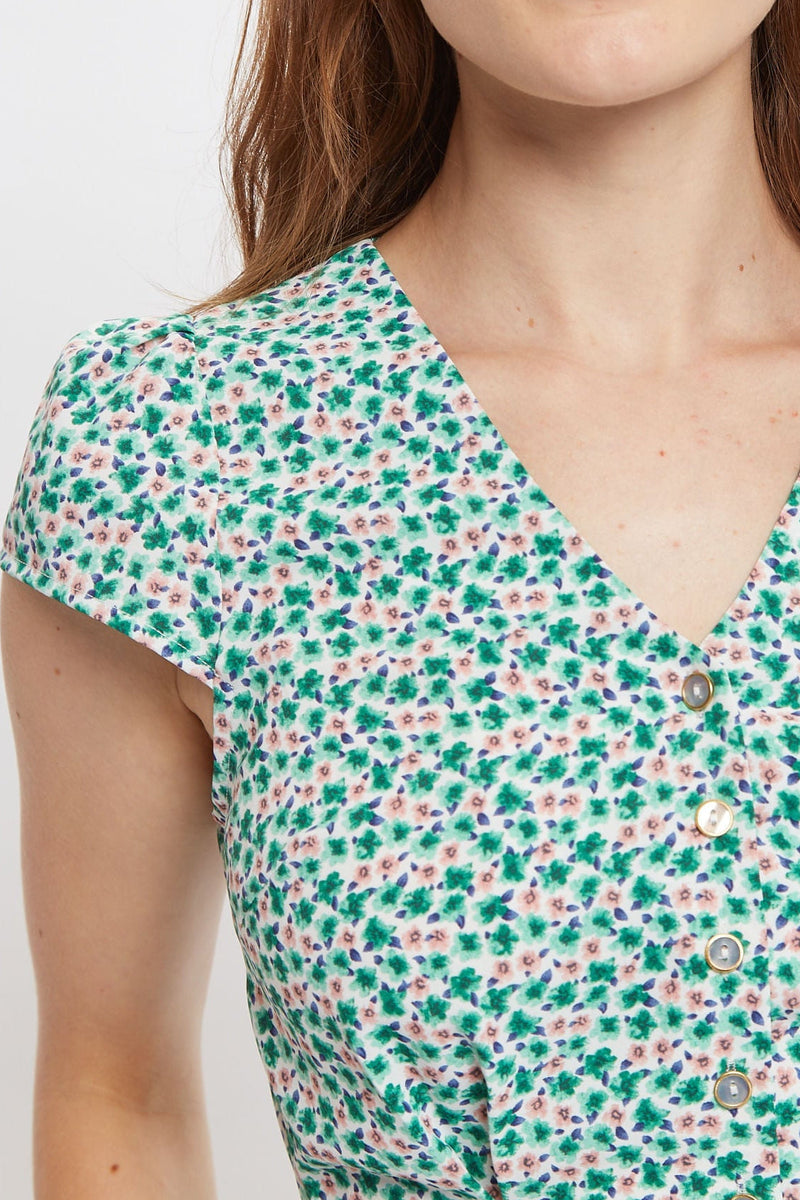 Louche Cathleen Mint Blossom Print Mini Tea Dress