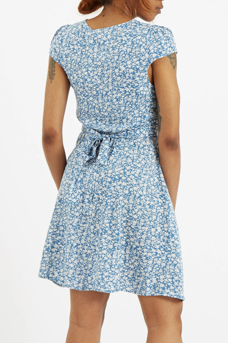 Louche Cathleen Micro Blossom Print Mini Tea Dress In Blue
