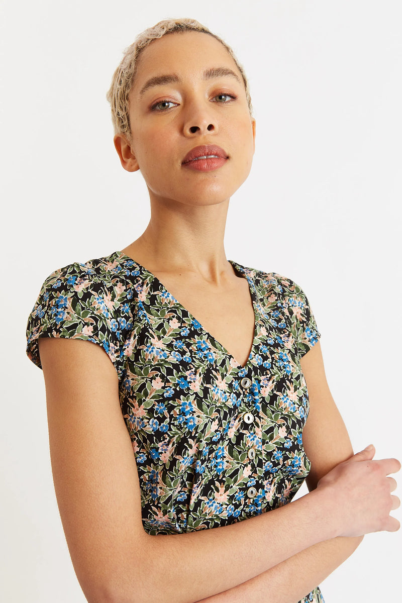 Cathleen Midi Watercolour Floral Tea Dress