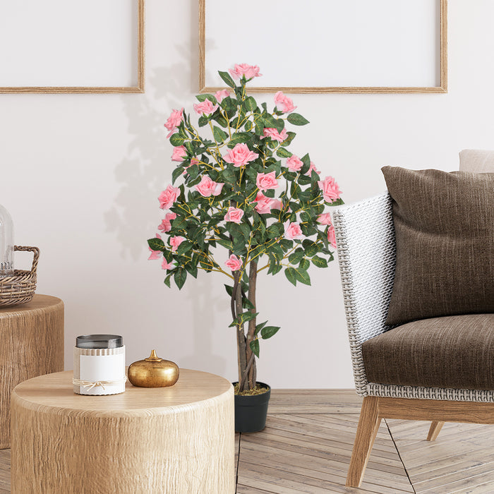 HOMCOM Set of 2 Decorative Artificial Plants Rose Trees in Pot, Pink