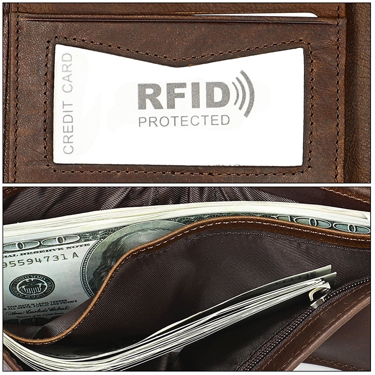 8020 Horizontal Retro Crazy Horse Texture Leather Anti-magnetic RFID Wallet Clutch Bag for Men, with Card Slots, 8020 Black, 8020 Coffee, 8020 Yellowish-brown
