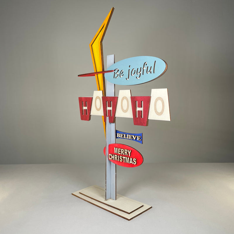 Retro Ho Ho Ho Sign - Handmade Ornament