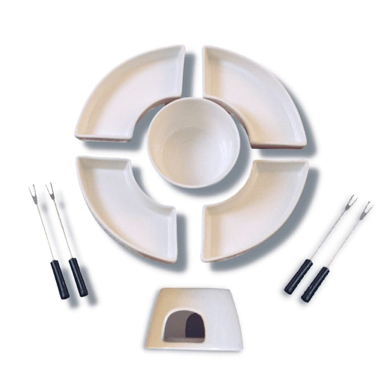 White Ceramic Fondue Set with 4 Serving Dishes & Forks
