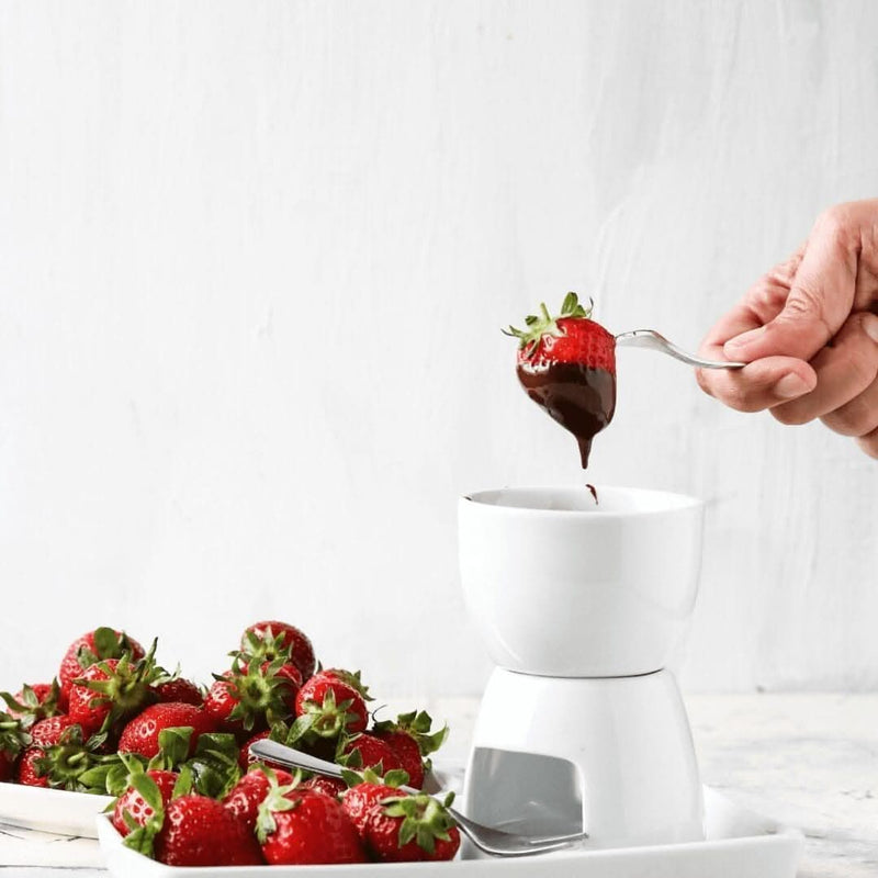 White Ceramic Fondue Set with 4 Serving Dishes & Forks