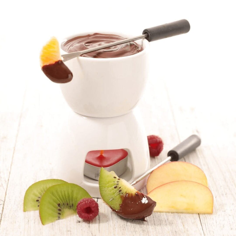 White Ceramic Fondue Set with 4 Serving Dishes & Forks