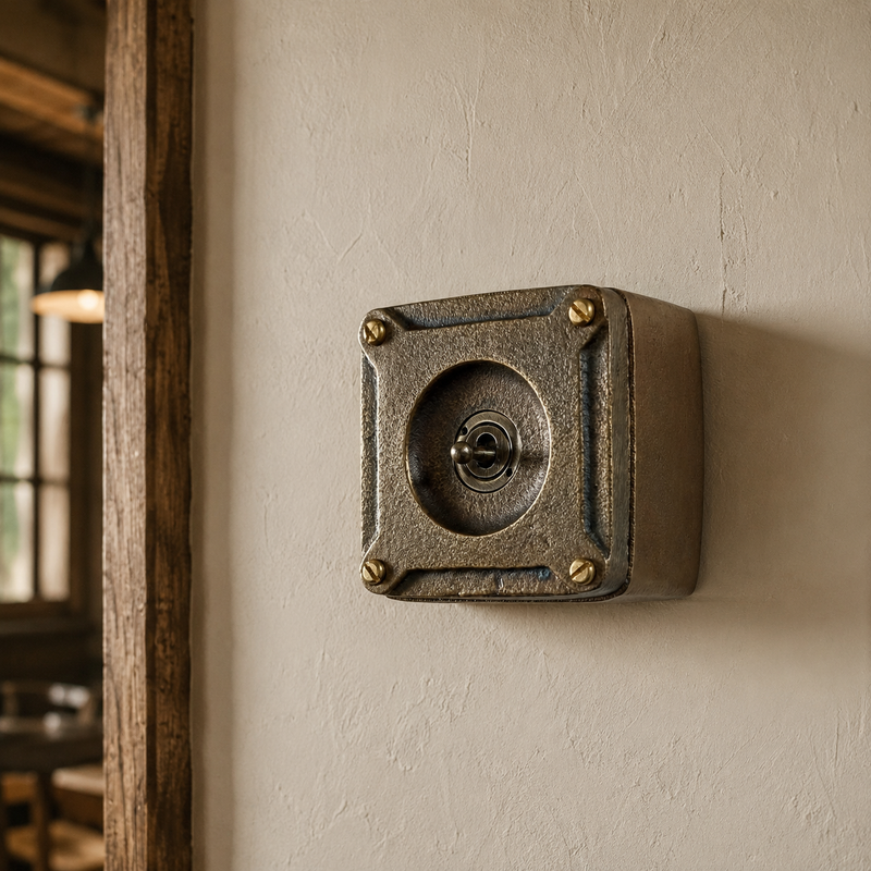 Single Gang Bronze Solid Cast Metal Surface Mounting Light Switch Industrial 2 Way - BS EN Approved Vintage Britmac Style