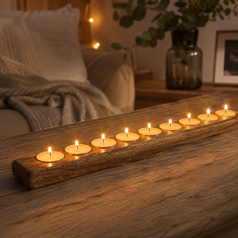 Mango Wood 9 Tealight Candle Holder