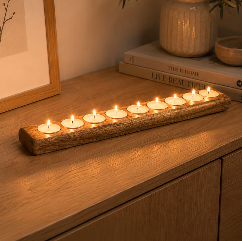 Mango Wood 9 Tealight Candle Holder