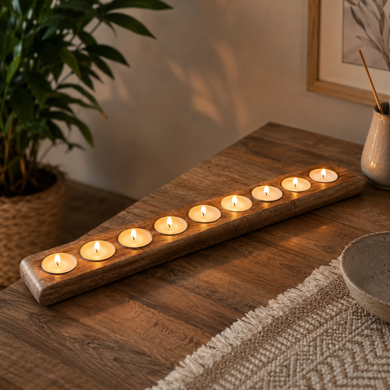 Mango Wood 9 Tealight Candle Holder