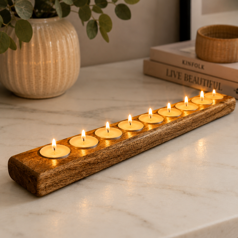 Mango Wood 9 Tealight Candle Holder