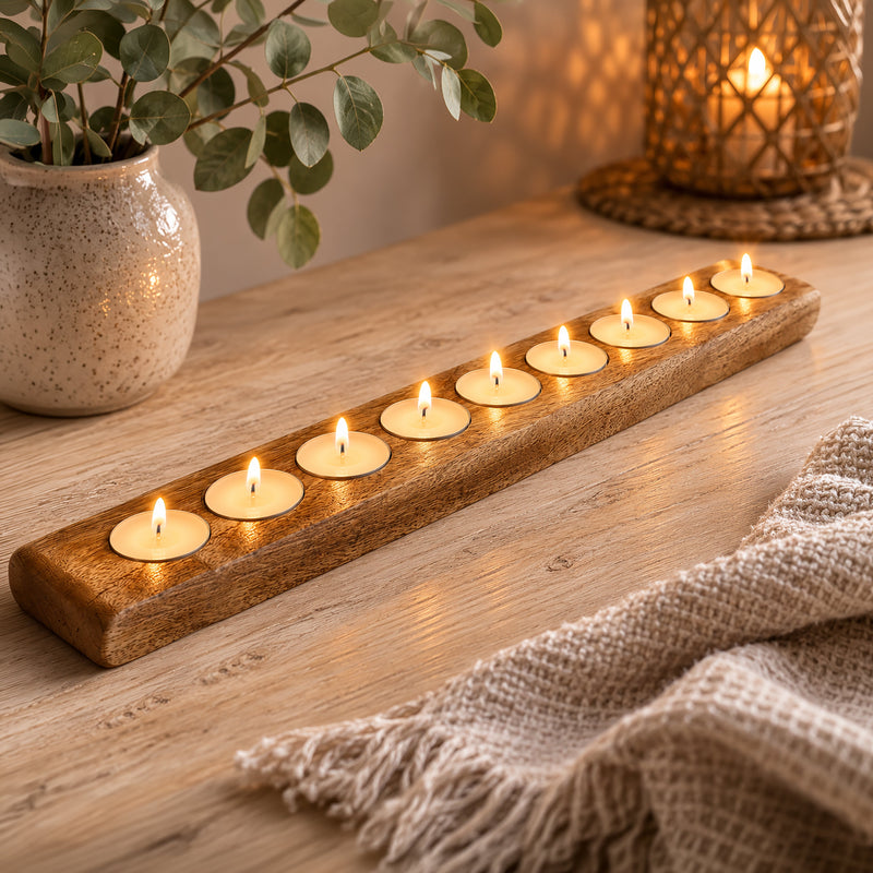 Mango Wood 9 Tealight Candle Holder