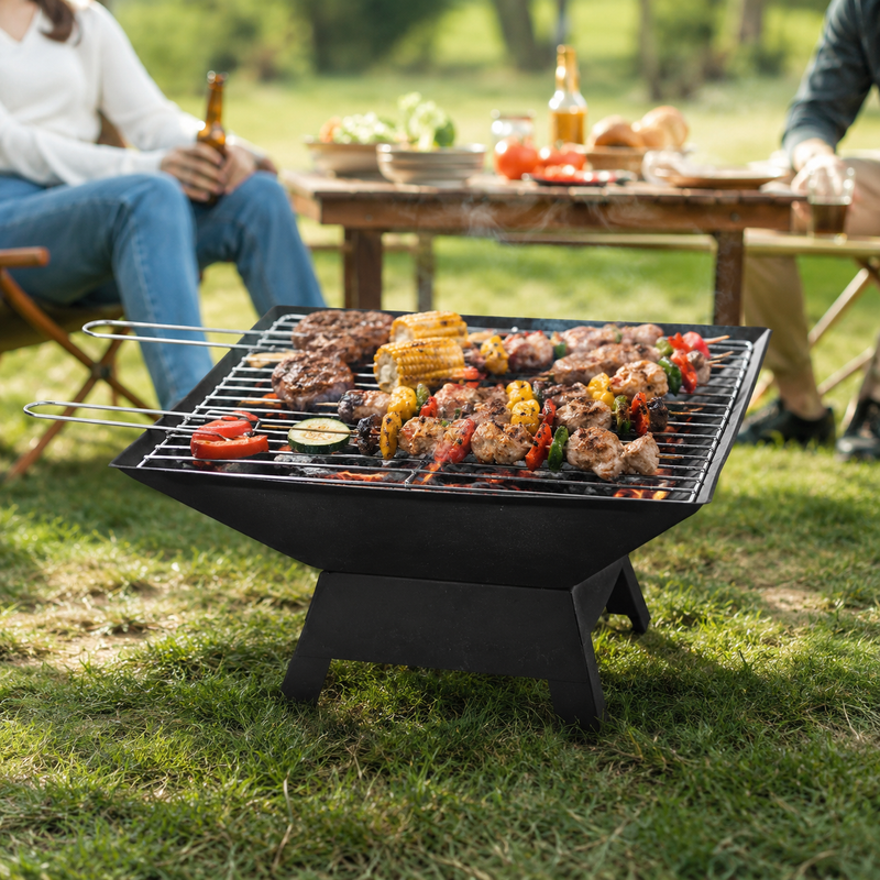 2-in-1 Square Fire Pit BBQ with Grill & Accessories