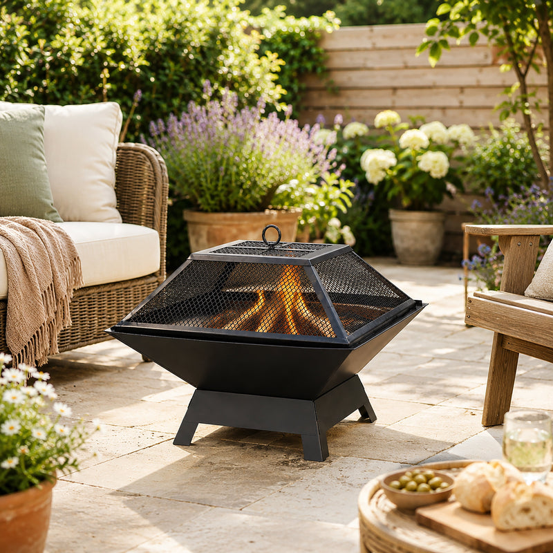 2-in-1 Square Fire Pit BBQ with Grill & Accessories