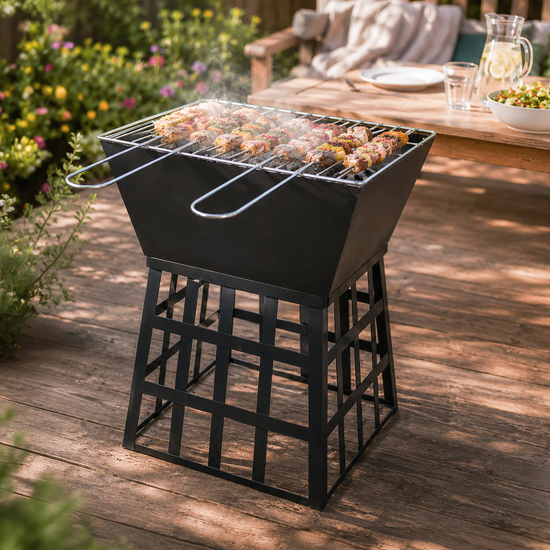 Black Gothic Square Fire Pit Outdoor Garden BBQ Heater