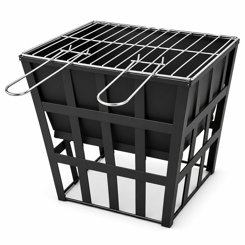 Black Gothic Square Fire Pit Outdoor Garden BBQ Heater