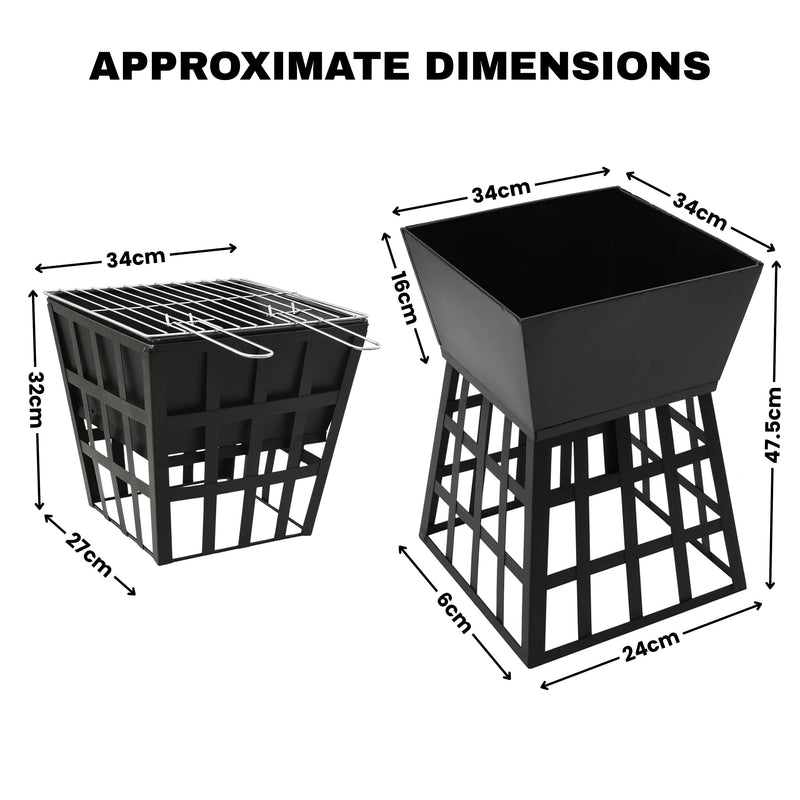 Black Gothic Square Fire Pit Outdoor Garden BBQ Heater