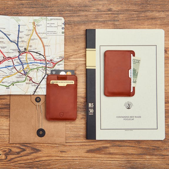 VAULTSKIN CHELSEA LEATHER CARD HOLDER WITH RFID BLOCKING | COGNAC