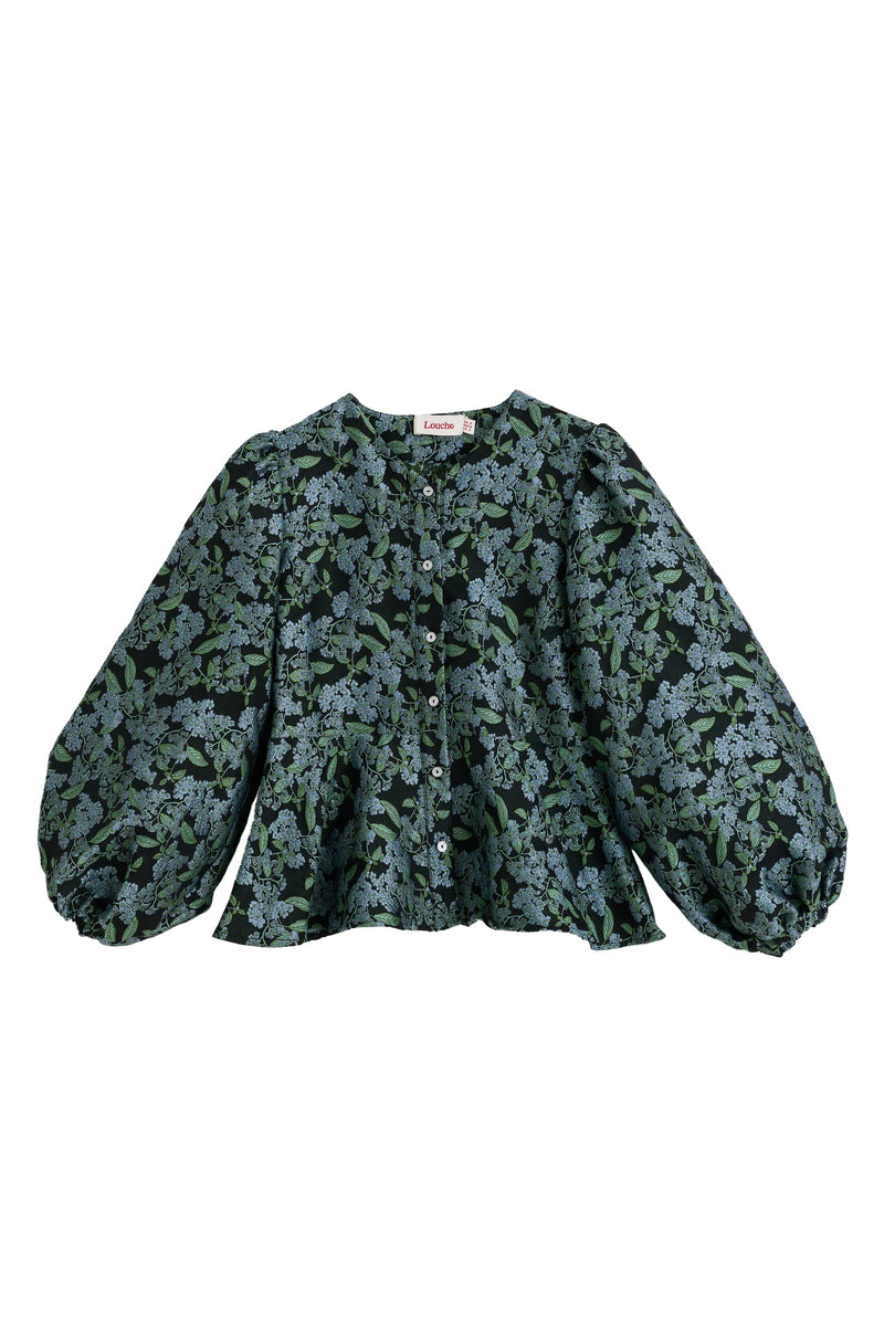 Clementine Blossom Jacquard Peplum Blouse - Black