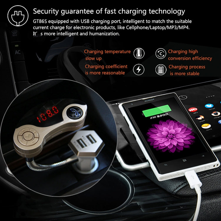 GT86 Dual USB Charger Car Bluetooth FM Transmitter Kit, Support LCD Display / TF Card Music Play / Hands-free, GT86 (Black), GT86 (Gold), GT86 (Silver)