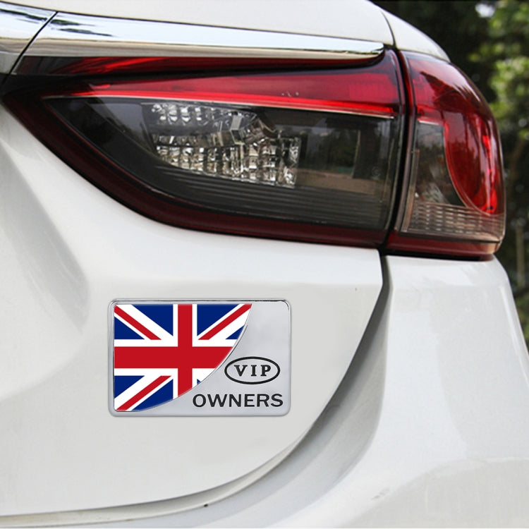 Universal Car UK Flag Rectangle Shape VIP Metal Decorative Sticker, UK Flag (Silver)