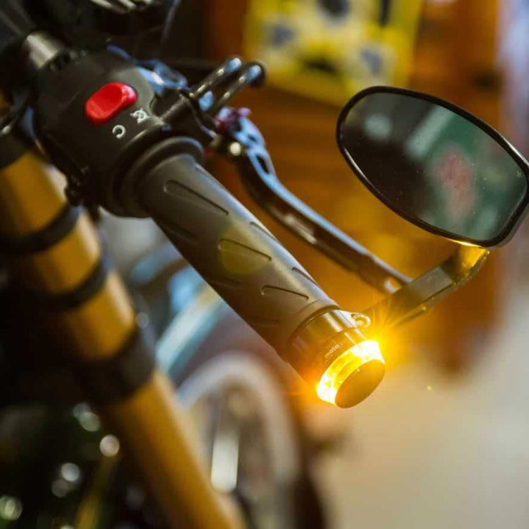 Pair Motorcycle Turn Signal Light Grip Bar Plug Strobe Side Marker End LED Handlebar Lamp, Red Light, Turn Double Light