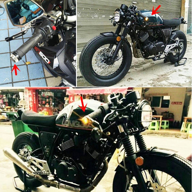 Pair Motorcycle Turn Signal Light Grip Bar Plug Strobe Side Marker End LED Handlebar Lamp, Red Light, Turn Double Light