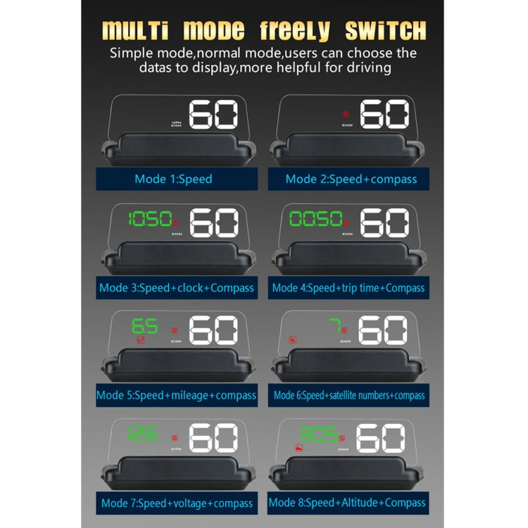 T900 Car GPS HUD Virtual HD Reflection Board Head-up Display, Speed & Driving Distance / Time Display, Over Speed & Voltage & Low Voltage Alarm, Fatigue Driving, T900  White, T900  Green + White, T900 Blue + White