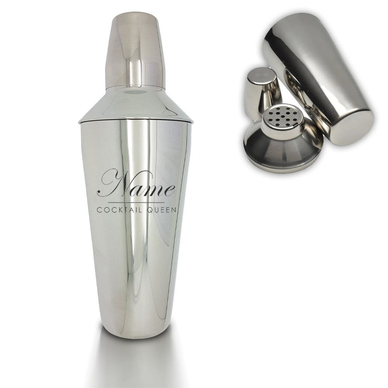 Engraved Cocktail Shaker with Cocktail Queen Design