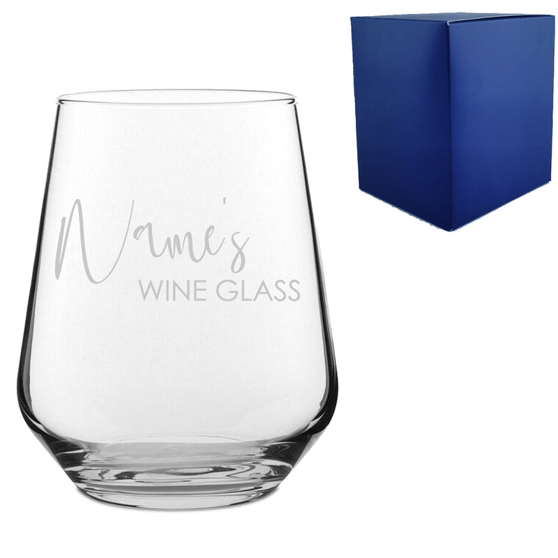 Engraved Allegra Stemless Wine Glass with Name's Wine Glass Design